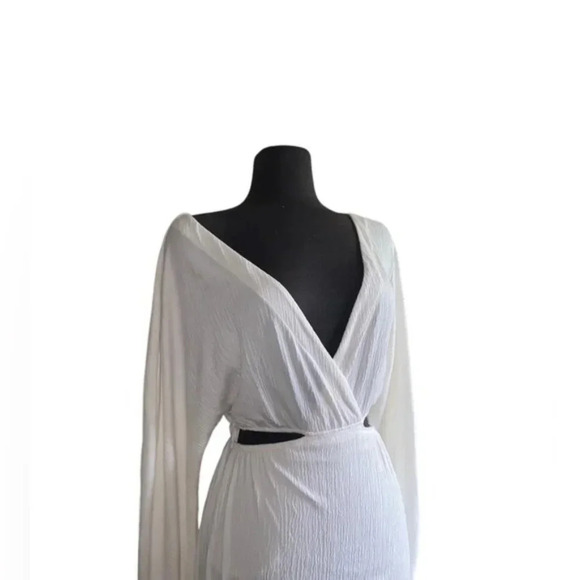 Free People Beach Dress Womens Large Stasia Long Sleeve Cutout Mini Ivory - Picture 6 of 9